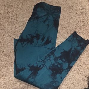 Teal and Black Tie-Dye Leggings XL